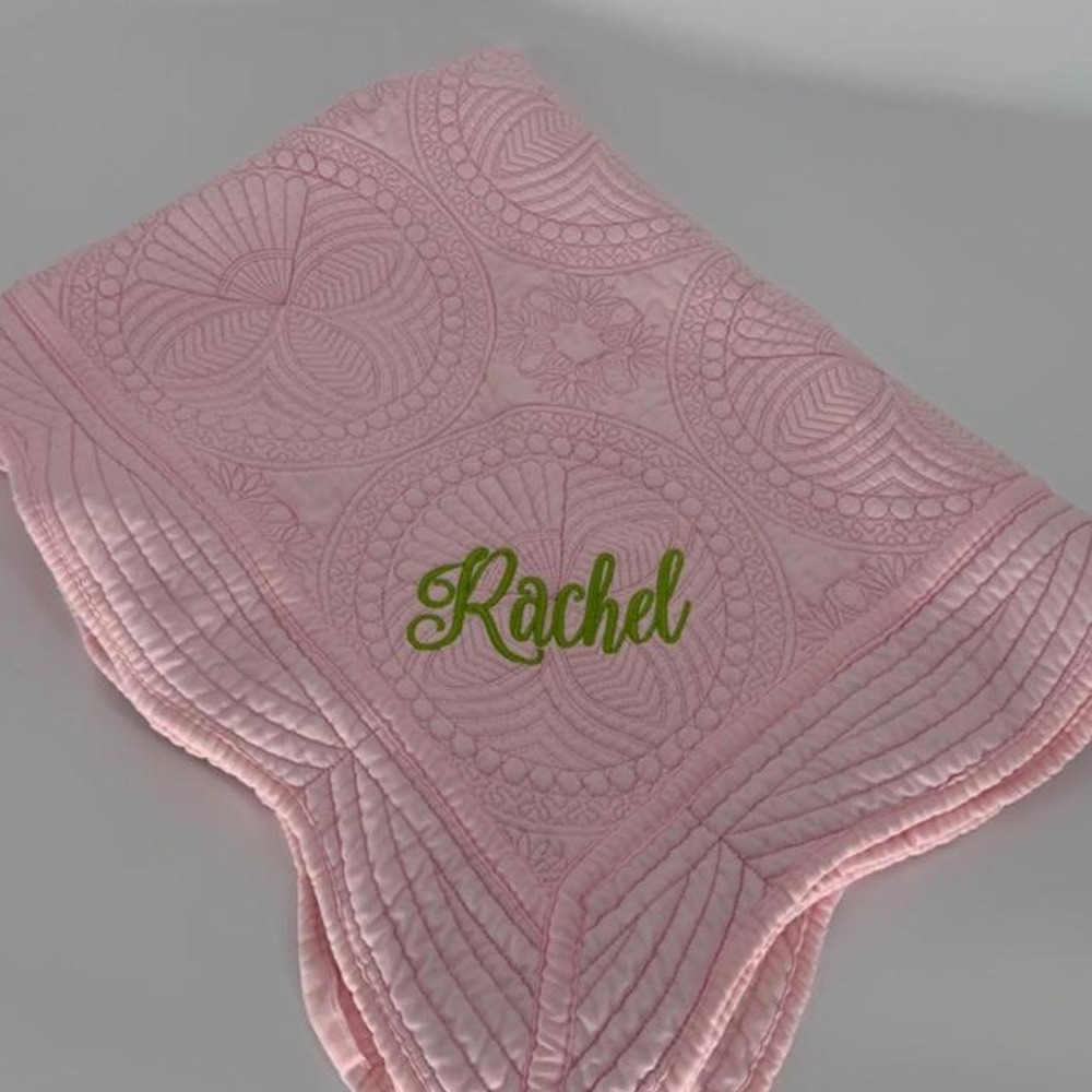 Pink Quilted Baby Blanket Floral Embroidered Name Rachel Personalized 42x32 NEW